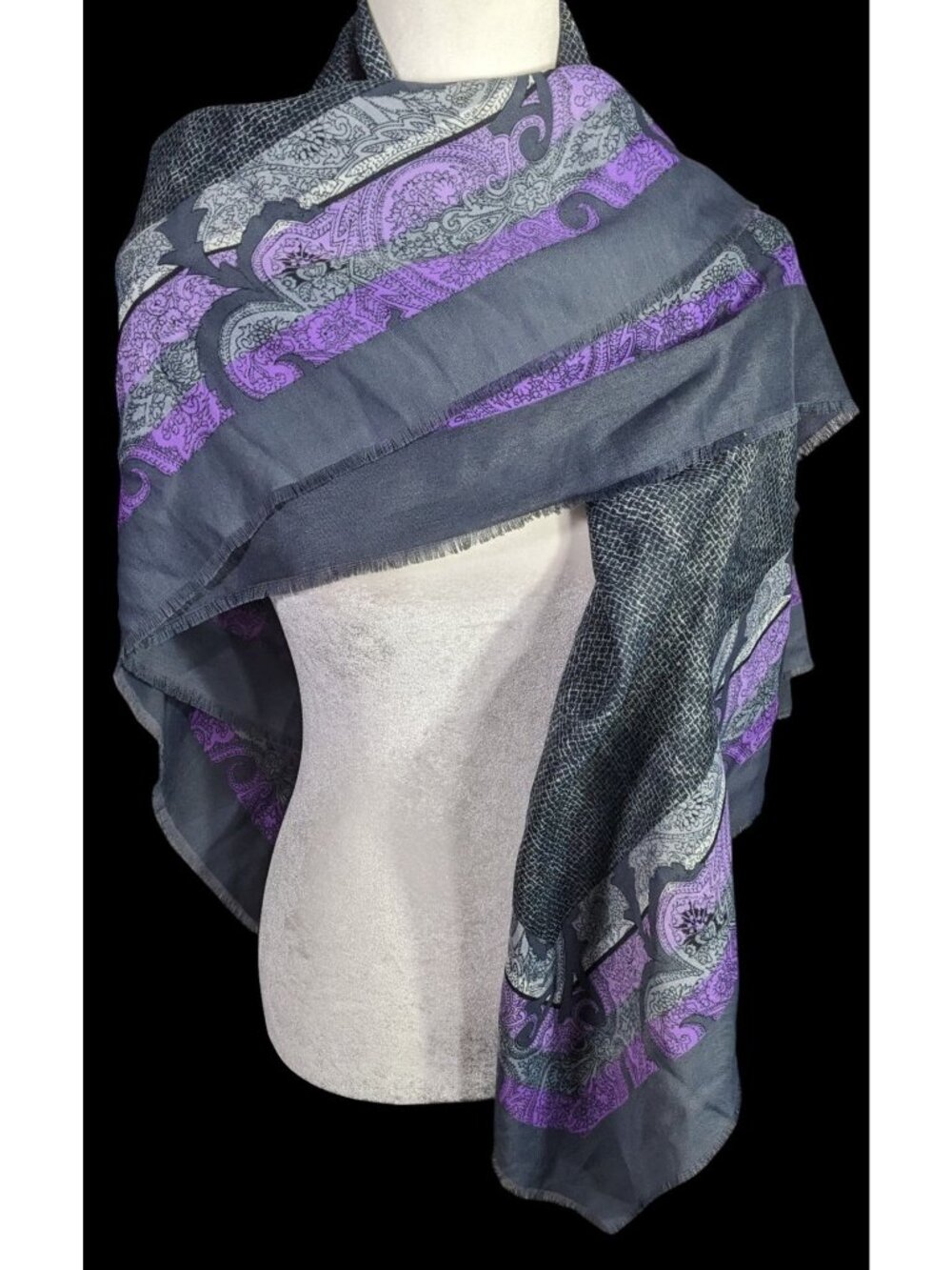 Marco Corsari Vintage Gothic Paisley Scarf 46x46 Purple & Gray Lightweight Squar